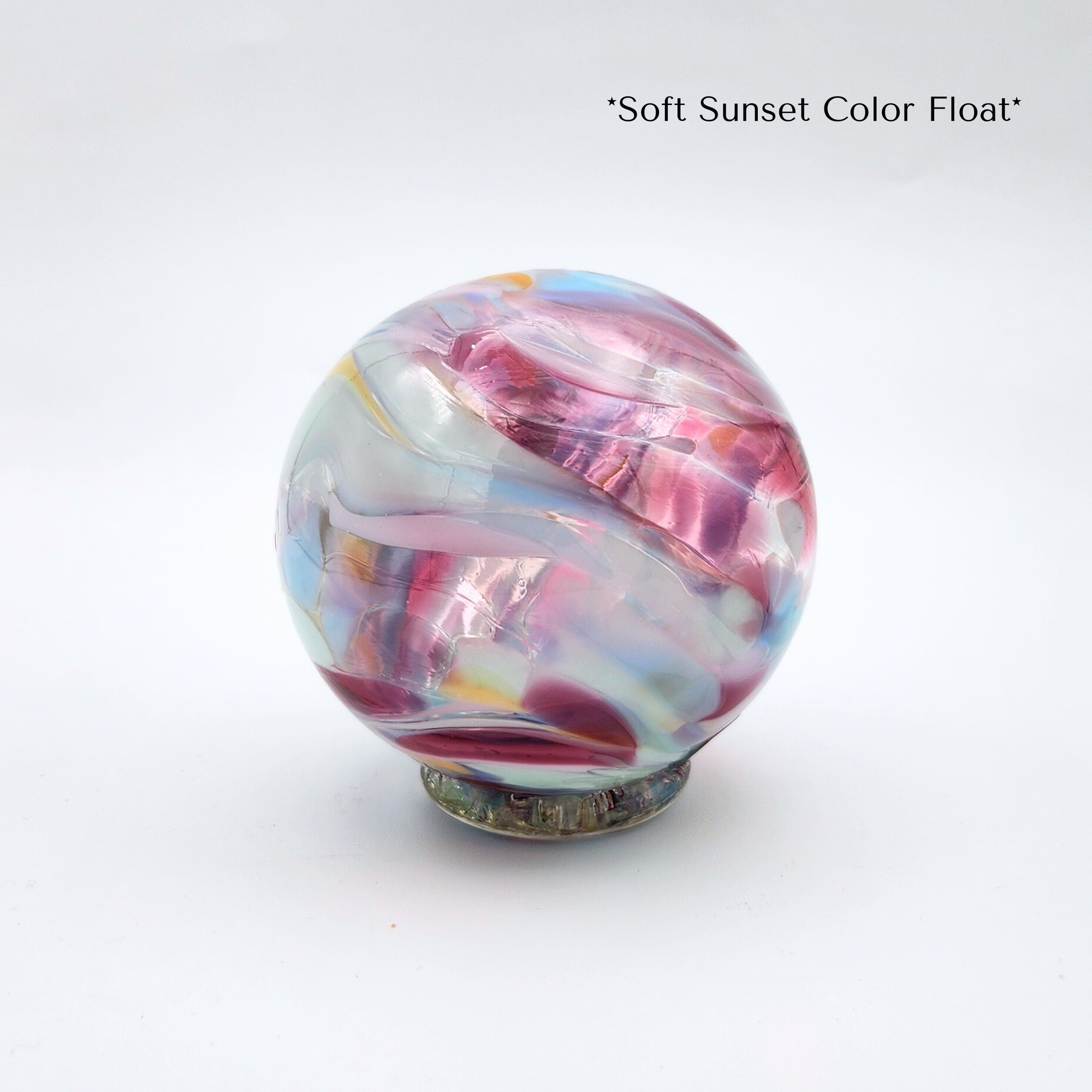 Soft Sunset Glass Float – Handblown Ornament in Pastel Pinks, Purple, and Blues