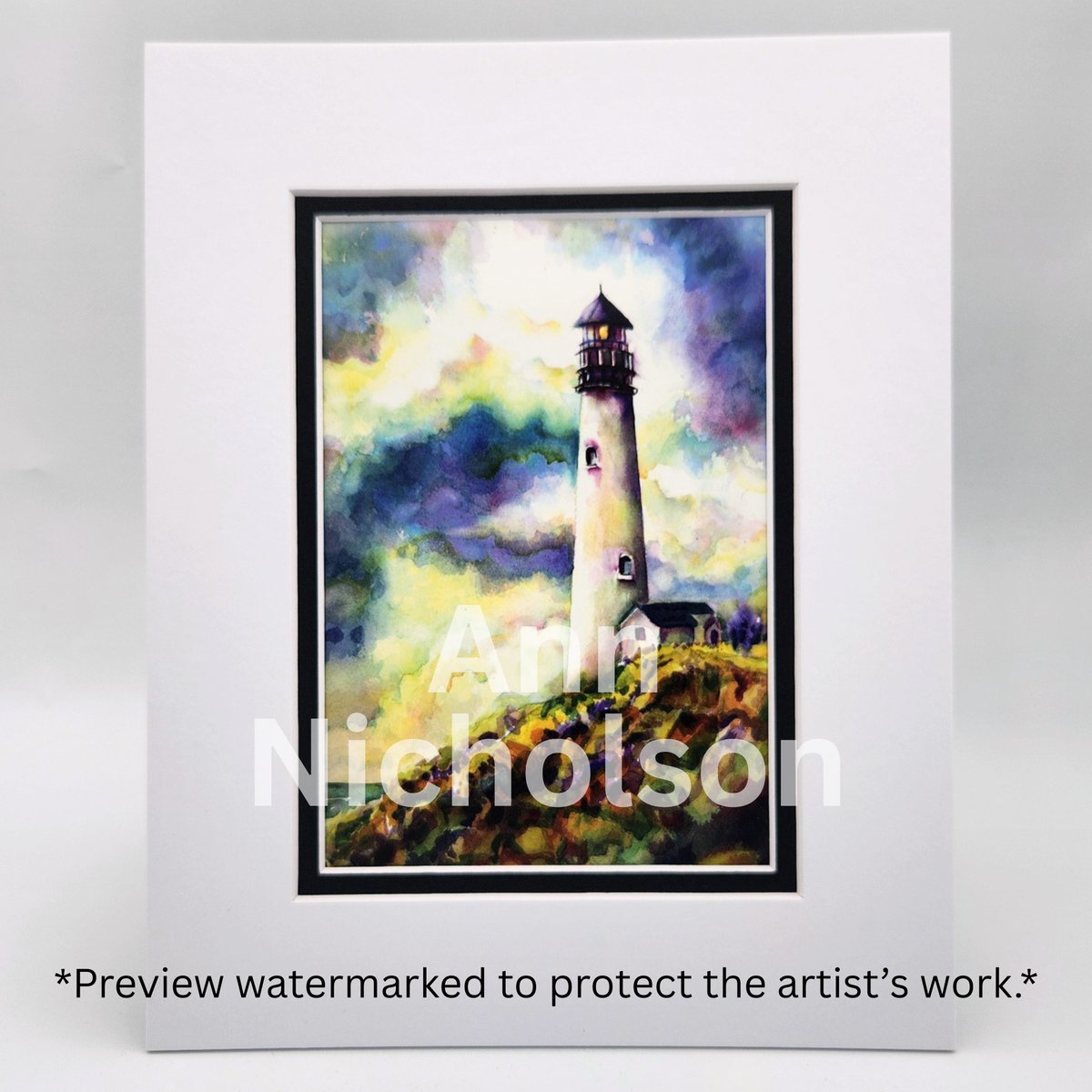 Yaquina Head Lighthouse Watercolor Art Print by Ann Nicholson – 8 x 10"