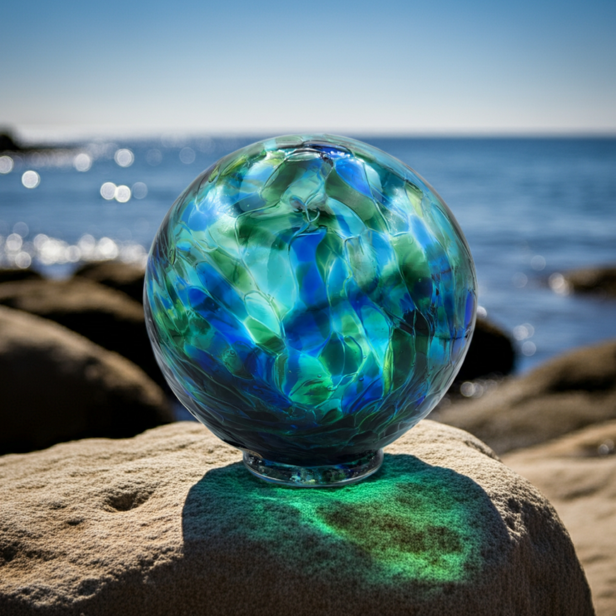 Sea Jewels Glass Float – Handblown Ornament in Ocean Blues & Sea Greens